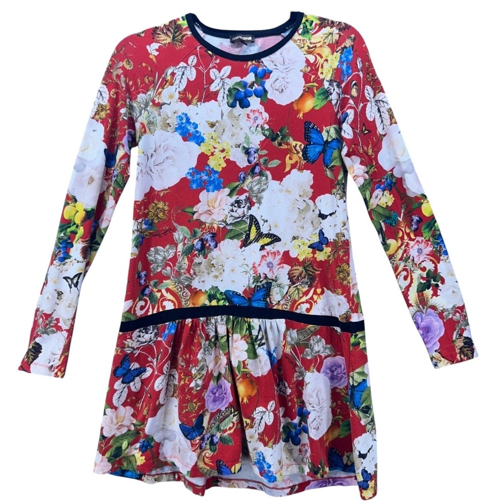 Roberto Cavalli Butterfly Floral Dress Red Medium